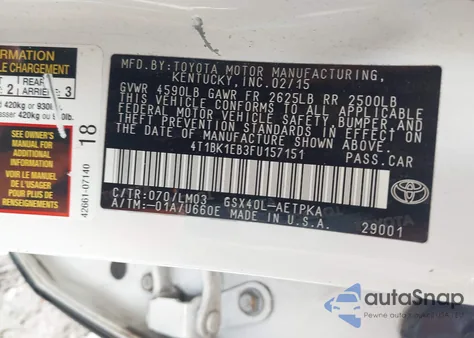 2015 Toyota Avalon Limited from USA, damaged, VIN 4T1BK1EB3FU157151